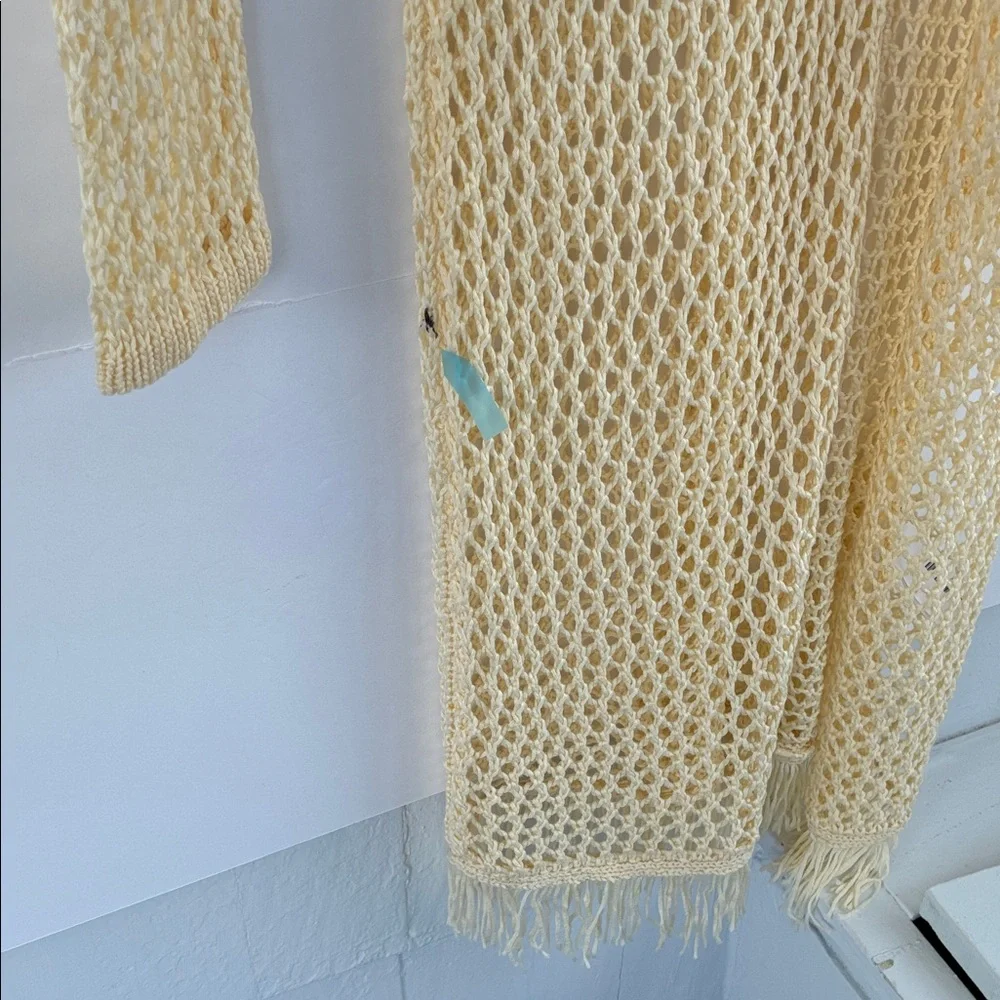 POL Women’s Cream Crochet Knitwear Boho Bohemian Open Front Cardigan Size Small
